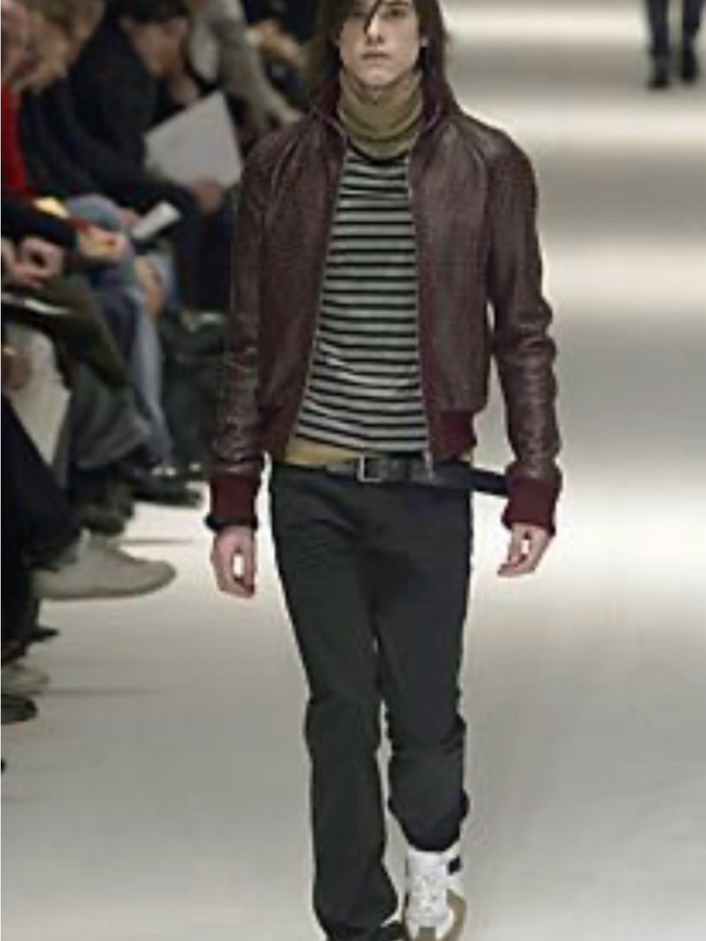 Dior Hedi Slimane Men's Long-Sleeve Striped Crewneck - White & Maroon